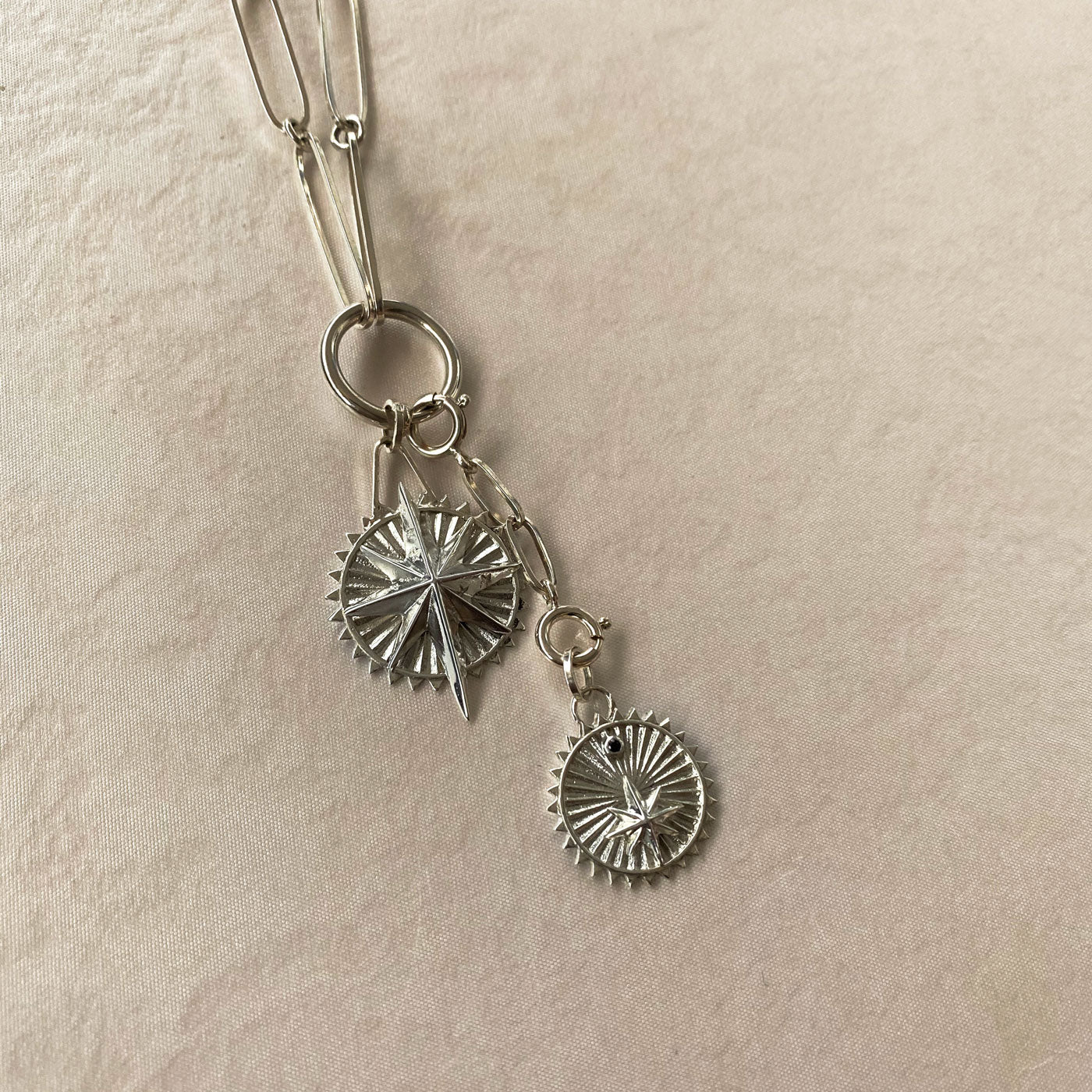 sterling silver fine jewelry bold chain with stacking charms medallions with extension