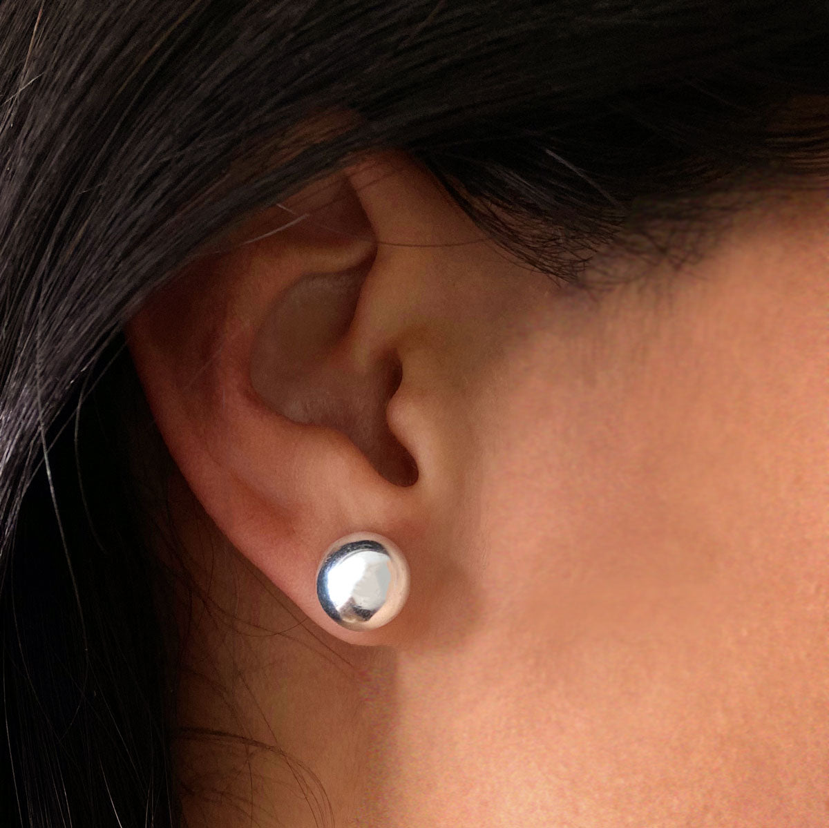 silver studs half sphere dome earrings