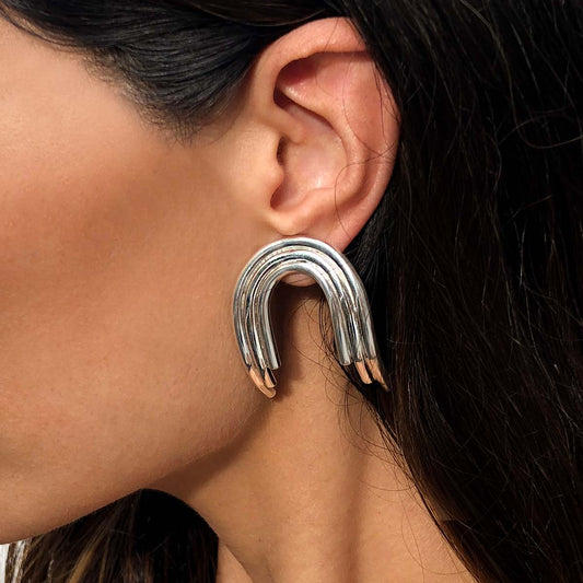 retro minimal deco goddess earrings silver handmade colombian jewelry