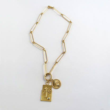 Gold plated  mystical chain elongated link and medallion ana buendia colombian jewelry