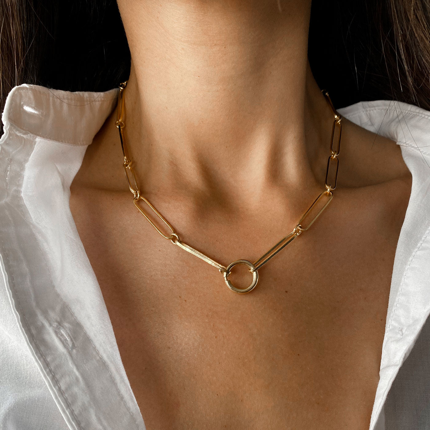 Gold plated  mystical chain elongated link ana buendia colombian jewelry