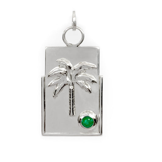 sterling silver medallion with colombian emerald and palm tree fine jewelry