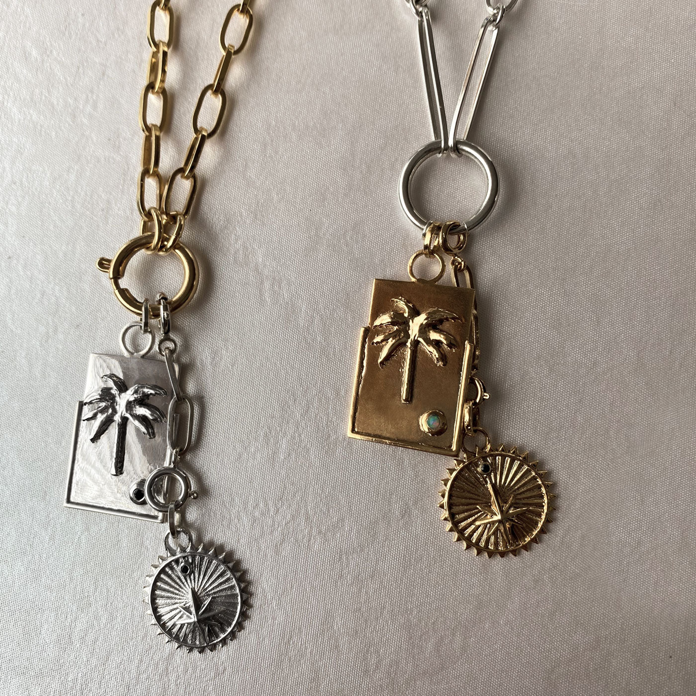 stacking charms and medallions sterling silver and gold chains