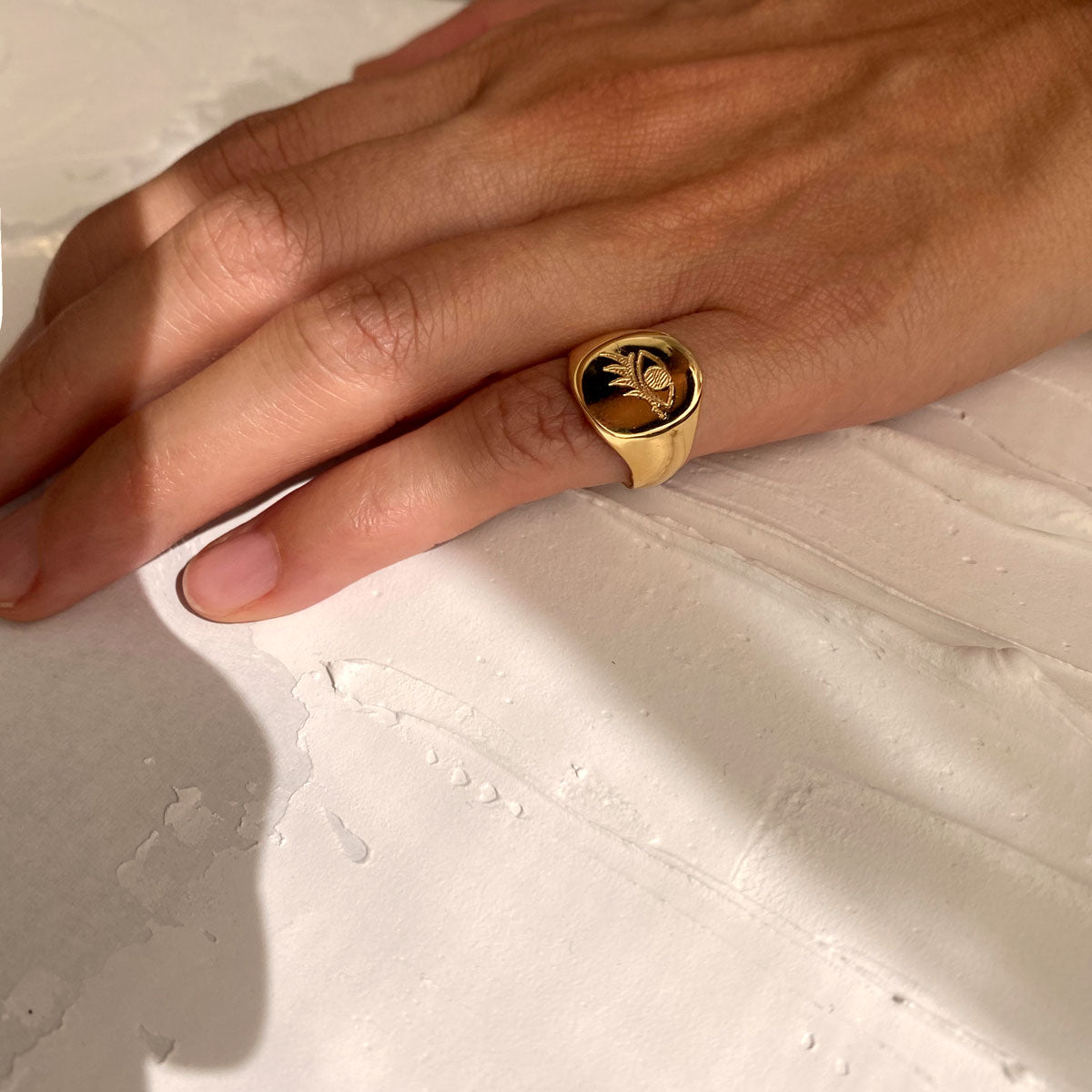 gold signet ring eye engraved ana buendia colombian jewelry