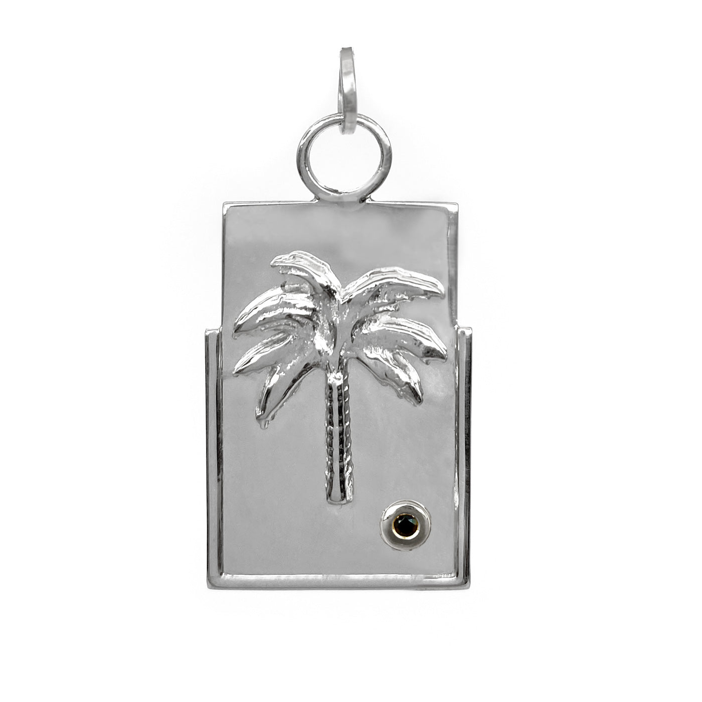 sterling silver medallion charm with palm tree and black stone good energy jewelry ana buendia