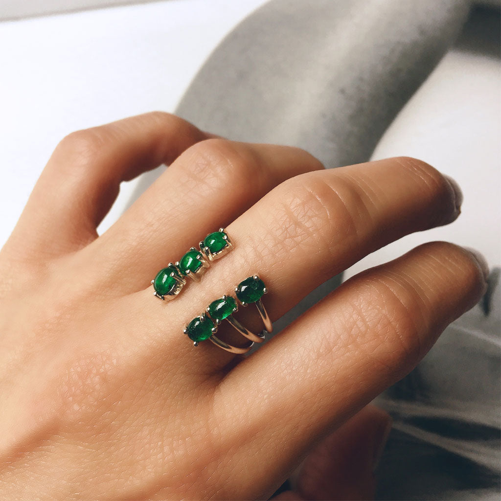 colombian emerald open rings moda jewelry stacked minimal